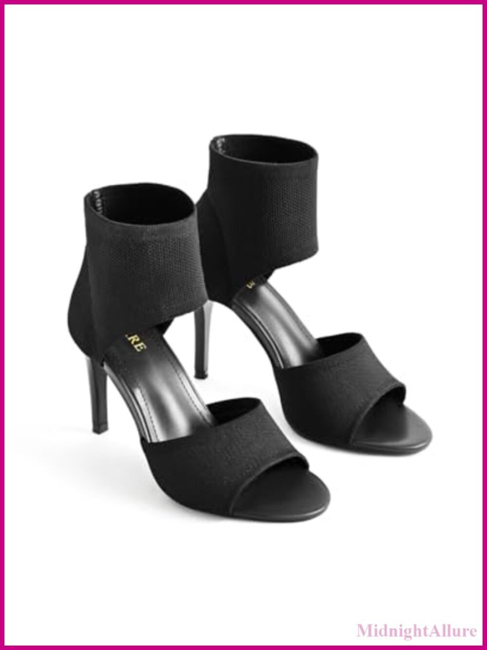 Women's Peep Toe Stiletto Heeled Sandals Stretchy Knit Slip On - Picture 2 of 6